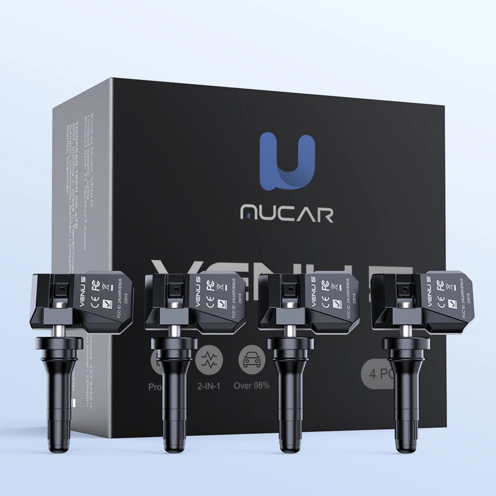 

4 шт. MUCAR VENU 5 315 МГц + 433 МГц 2 в 1 Универсальный программируемый датчик TPMS, 100% клонируемый инструмент THINKCAR MUCAR TPMS