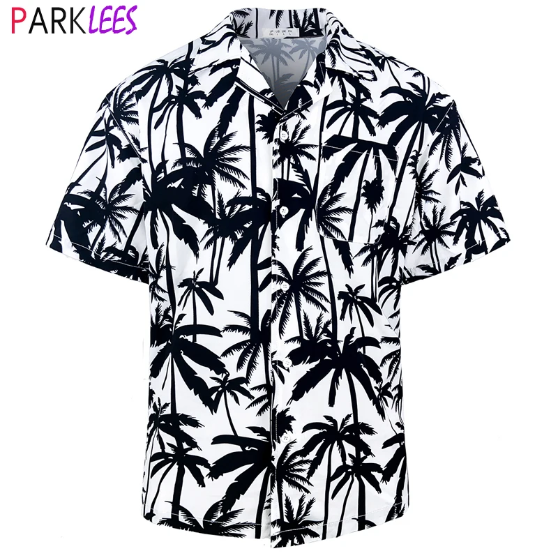 

Coconut Tree Print Mens Hawaiian Shirt Summer Short Sleeve Regular Fit Aloha Party Shirt Casual Quick Dry Cruise Beach Shirt 3XL
