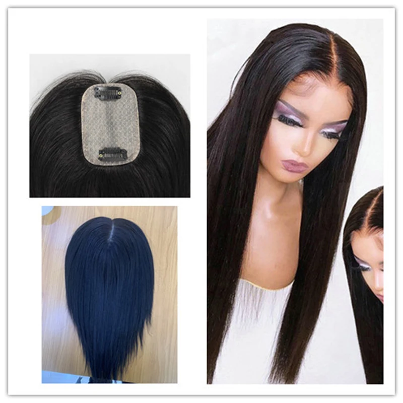 Clips In Human Hair Silk Base Topper For Women 10x10cm  Silk Top Natural Scalp Virgin Hair Pieces