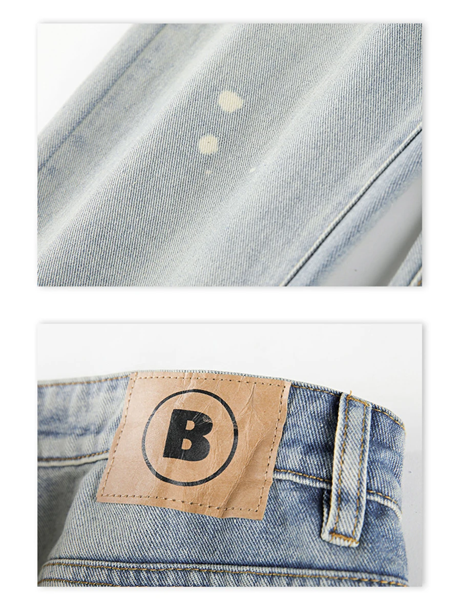Four Seasons Jeans Vibe Style American High Street Ink Splashed Edge Washed Straight Trousers Streetwear Men Ins Hot Sale JEANS