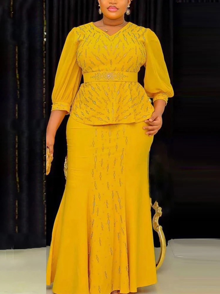 Musulman Ensembles Eid Mubarak Muslim Fashion Kaftan Abaya Elegant Women Tops Skirt Suit Wedding Party Gown Djellaba Femme Wears