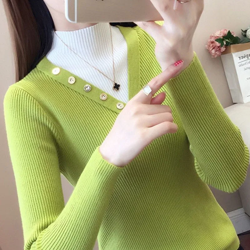 Модные облегающие вязаные Джемперы на пуговицах женская одежда осень и зиму