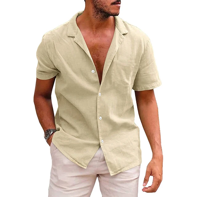 

Рубашка мужская с коротким рукавом, Повседневная блузка из хлопка и льна, Свободный кардиган, удобная дышащая пляжная сорочка, однотонная, лето