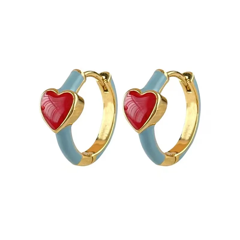 

Personality Red Love Pattern Ladies Earrings Dripping Oil Craft Simple All-match Girl Jewelry Earrings