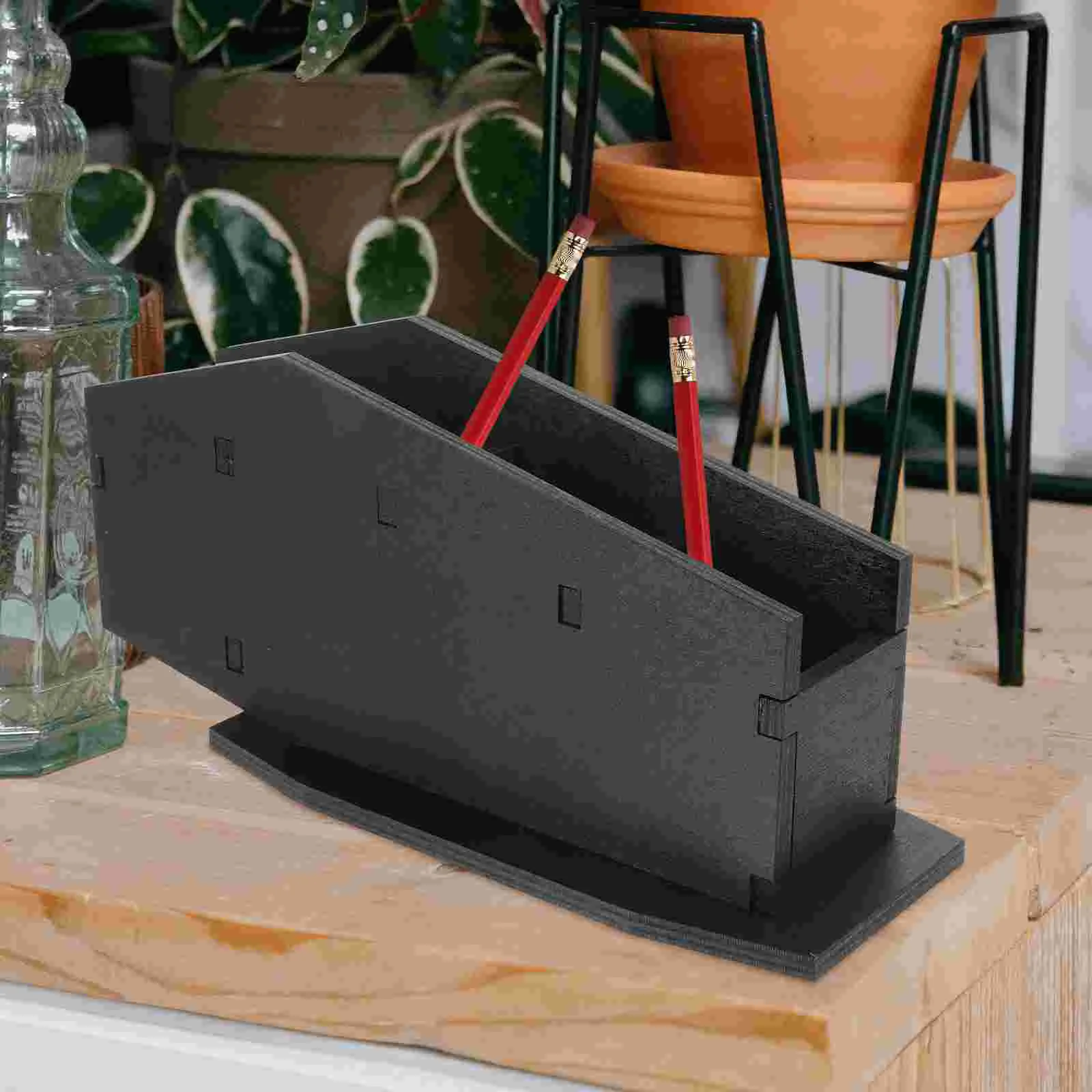 

Goth Makeup Organizer Office Accessories Candy Wooden Desk Pen Holder Work Decore