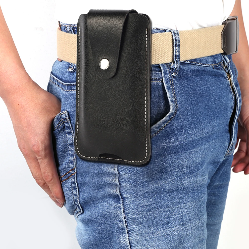 

Men Leather Waist Bag Outdoor Sports Running Pockets 6.3 inch Mobile Phone Bag Bum Pouch Belt Fanny Purse Card Holder