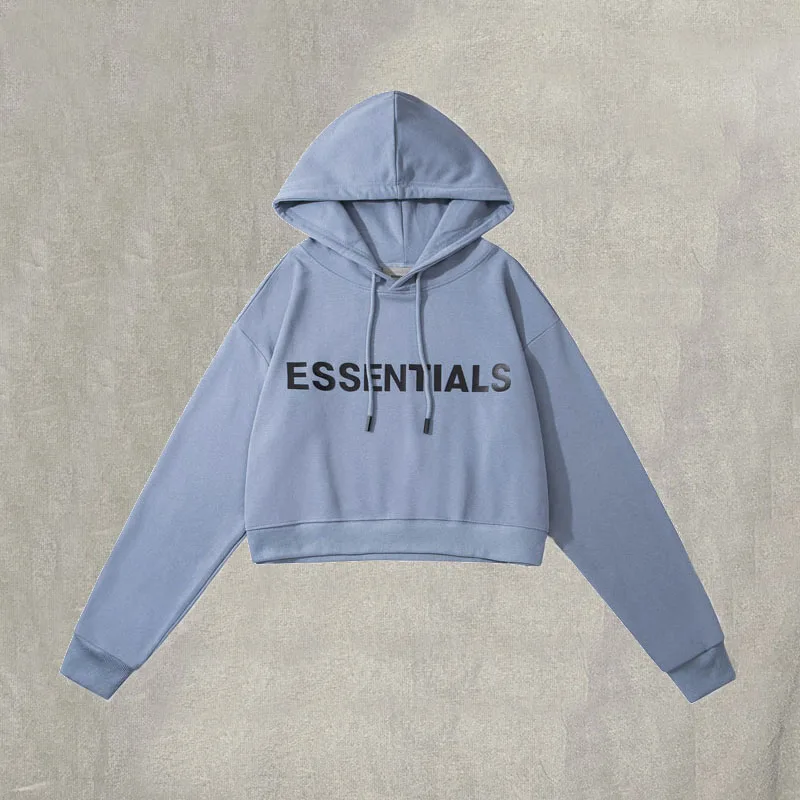 

Uniform Size Essentials Short Hoodie Sweatshirt High Quality Silicone ESSENTIALS Logo Print 2023 Autumn Winter Clothing Women