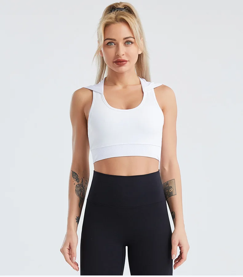 

LULU LVGG European and American summer yoga clothes ladies hooded quick-drying vest fitness running nude sports bra