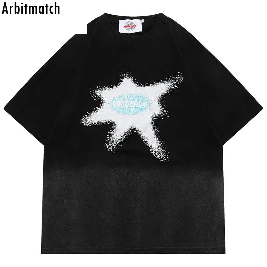 

2023 футболка в стиле Харадзюку с надписью и графическим принтом, уличная одежда в стиле хип-хоп, винтажная свободная футболка с градиентом, футболки в стиле панк и готика, топы