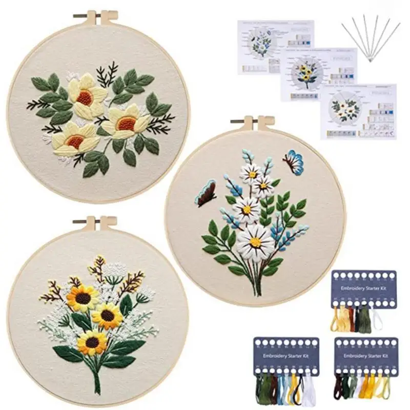 

Embroidery Cross Stitchs Kits Wooden Embroidery Hoops Threads And Needles Set Needlepoint Kit For Adults Kids