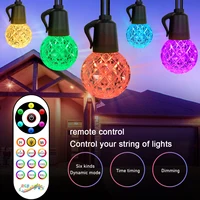 15M LED Outdoor String Lights Waterproof Shatterproof G40 Patio Light RGB Remote Control Globe Lights for Backyard Porch Indoor