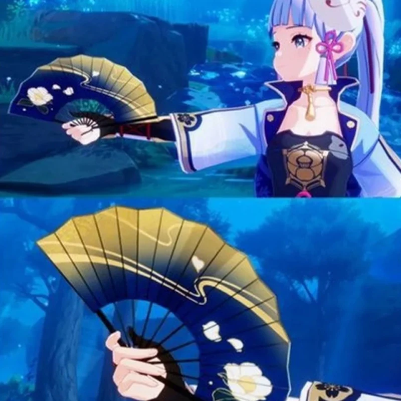 Genshin Impact Kamisato Ayaka Косплей Ручной Вентилятор Портативный Складной Летний Прочный