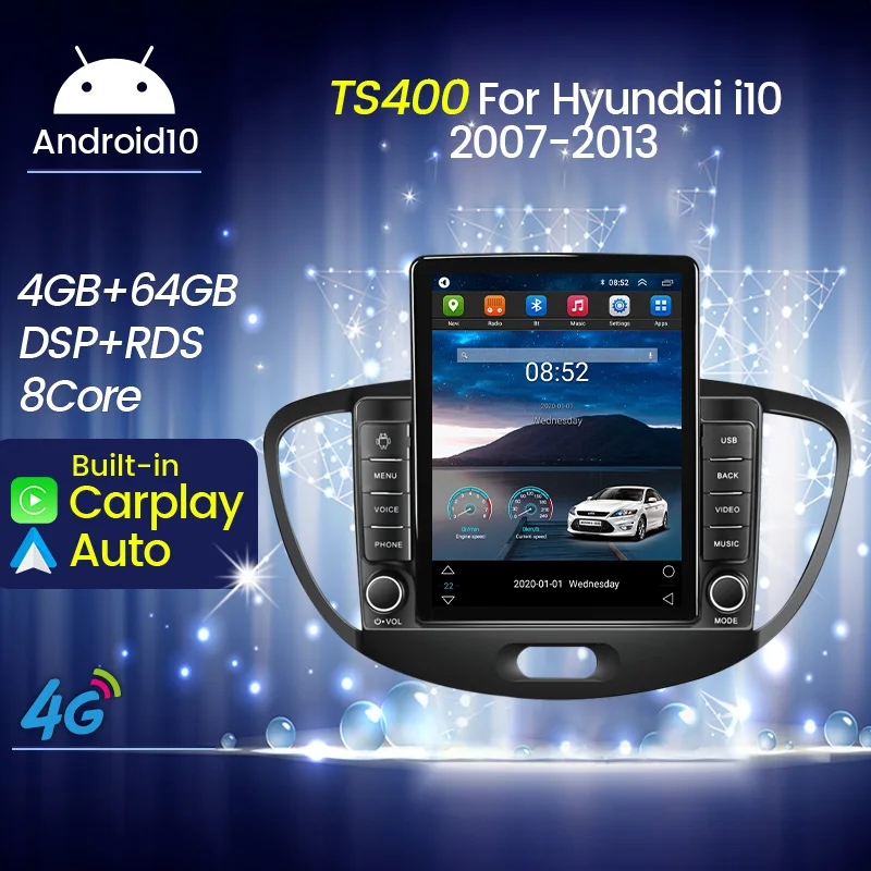 Android 10 Carplay 4G LTE для Tesla вертикальное автомобильное радио Видео Стерео HYUNDAI I10 2007-2013