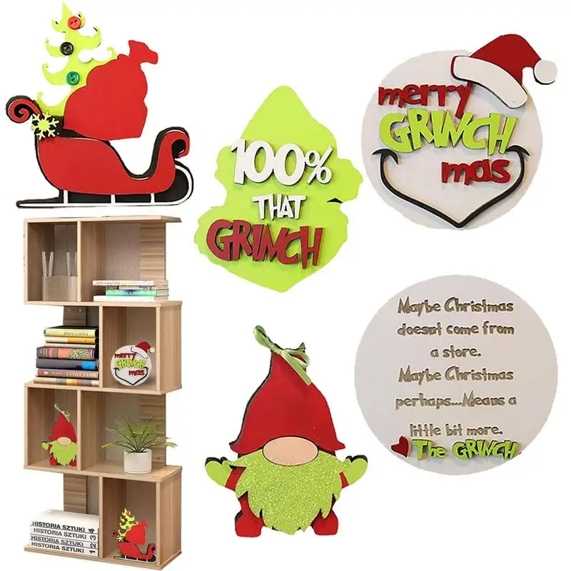 

Grinchmas Decorative Tiered Tray Decorations Set Wooden Blocks Craft Party Table Centerpieces Housewarming Gifts Home Decoration