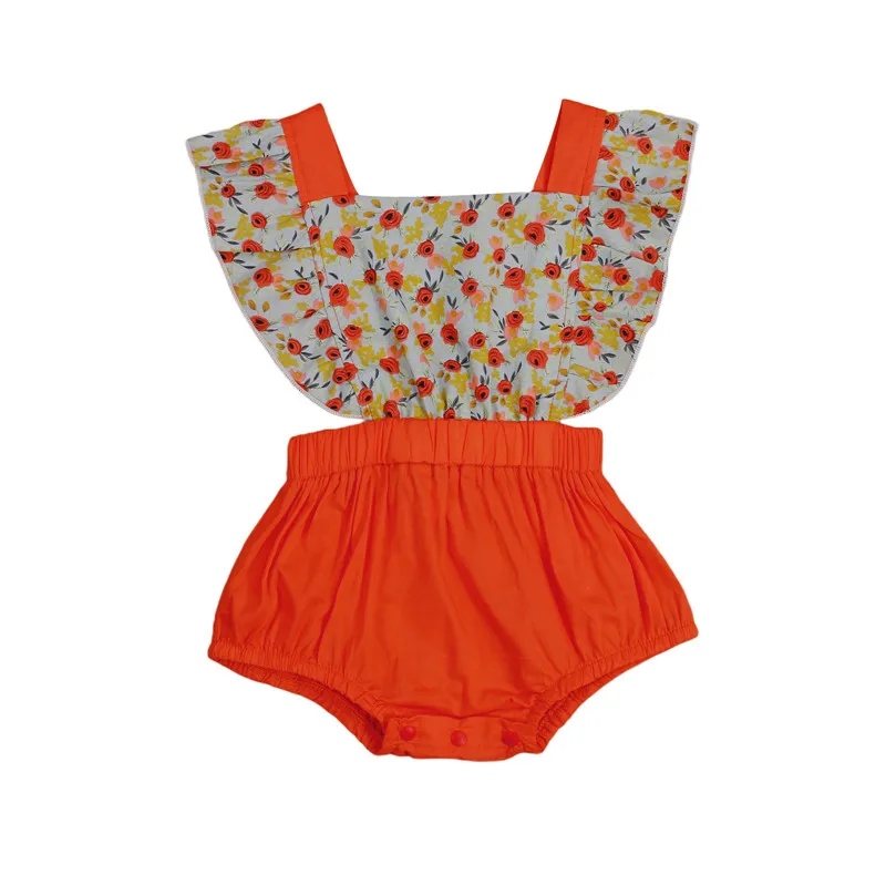 

Baby Girls Summer Romper Floral Frilly Square Neck Sleeveless Backless Lace-Up Jumpsuit for Toddlers 0-24 Months