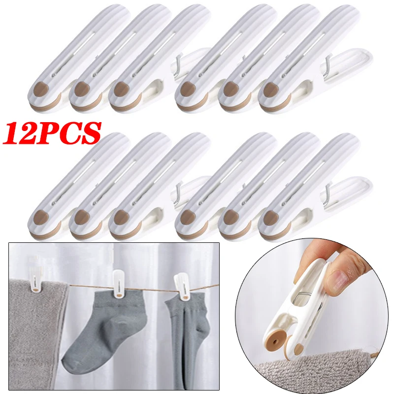 

12PCS Multifunctional Traceless Clip Plastics Towel Socks Underwear Drying Rack Portable Sealing Clip Home Storage Clips