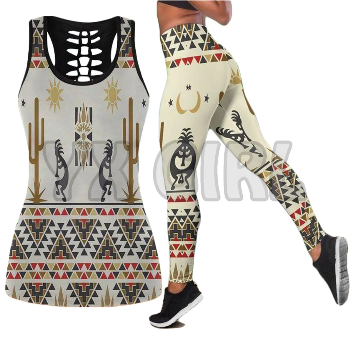 Native  Art  3D Printed Tank Top+Legging Combo Outfit Yoga Fitness Legging Women