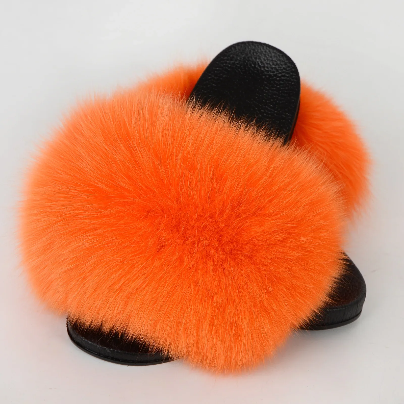 2 весенне-летние женские меховые тапочки с открытым круглым носком на плоской