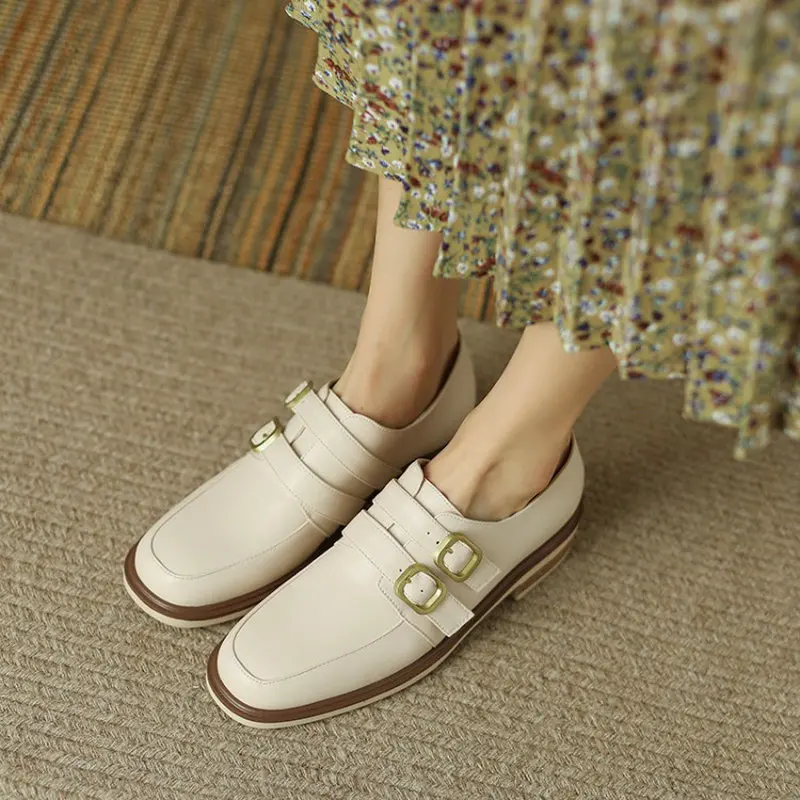 

Sianie Tianie 2022 Spring Plus Size 33-43 Woman Shoes Double Buckle Strap Casual Office Girls Loafers Womens Derby Flats Shoes