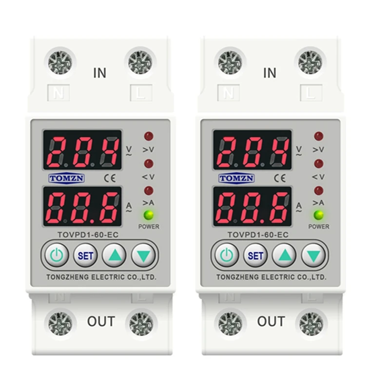 

Best 2X Din Rail Dual Display Adjustable Over Voltage Current And Under Voltage Protector Relay 40A 220V 230V
