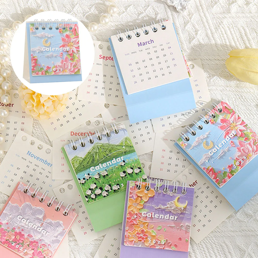 

Oil Painting Flower Calendar Planner Creative Mini Desk Calendar Student School Office Decoration 2023 Calendar Organizer Advent