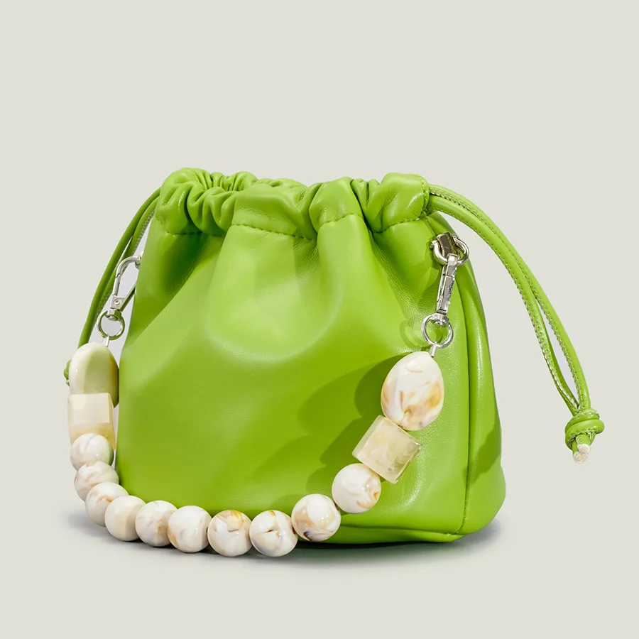 

Acrylic Marble Beaded Handbag For Women Drawing Shoulder Crossbody Bag Fashion Bucket Bag Ladies Chain Underarm Bags Purses Ins