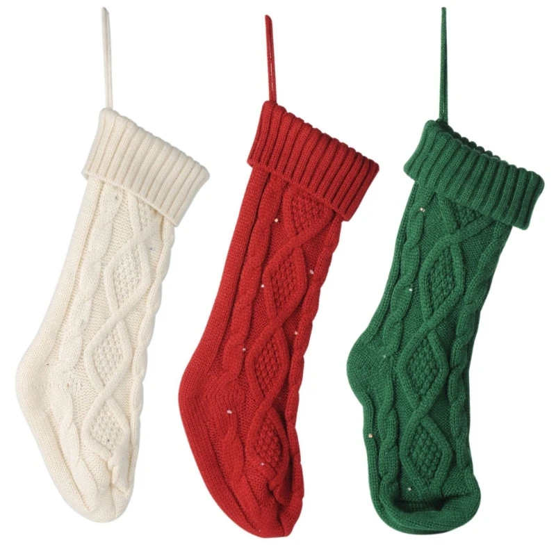 

Christmas Stockings 18 Inches Large Knitted Socks with Light Hanging Stocking Decorations for Holiday Family Party Decor