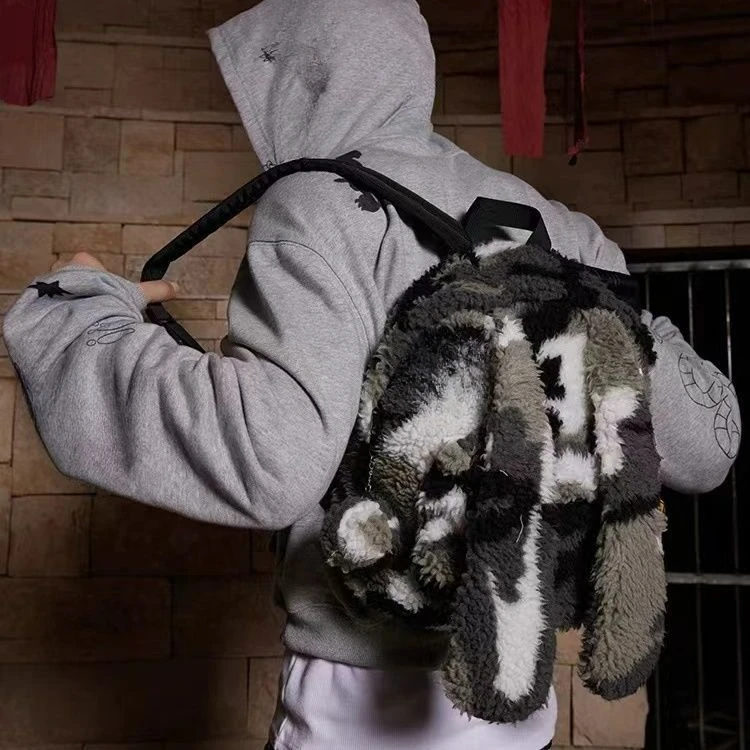 Miyagawa Y2K Камуфляжный плюшевый рюкзак для кампуса с кроличьими ушками нишевые