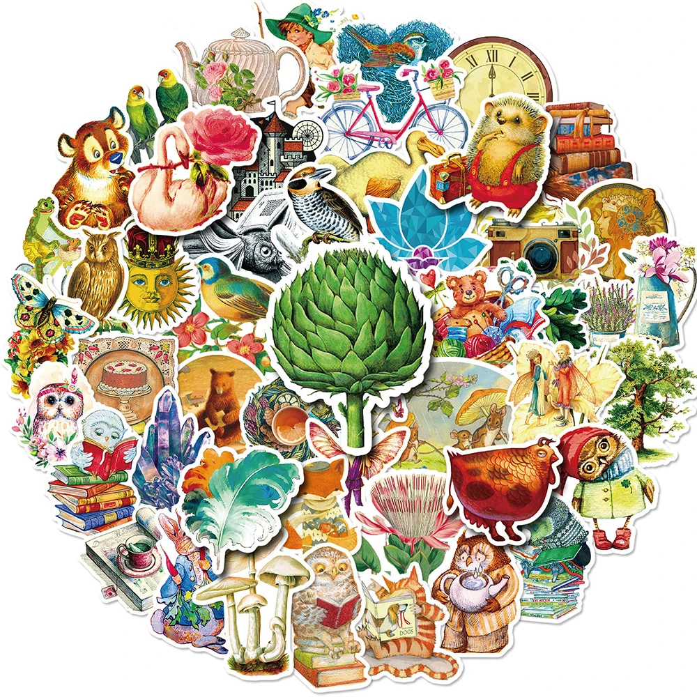 10/30/50/100 шт мультфильм искусство ретро наклейки с животными эстетический милый