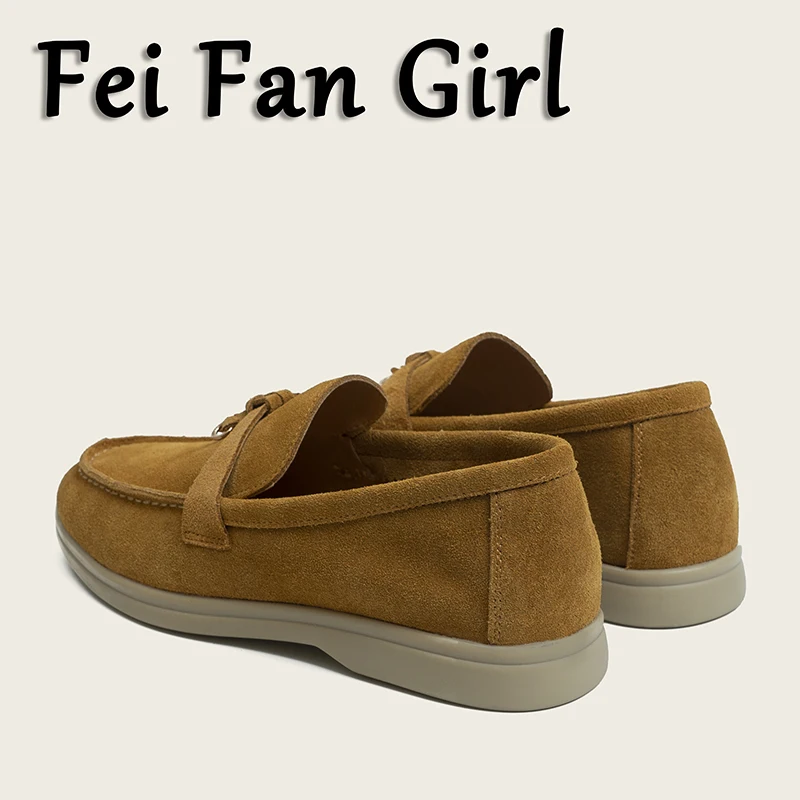 Metal Lock Fringe Decor Casual Shoes Genuine Leather Flat Shoes Women Slip on Loafers Walk Mules Spring Women Shoes