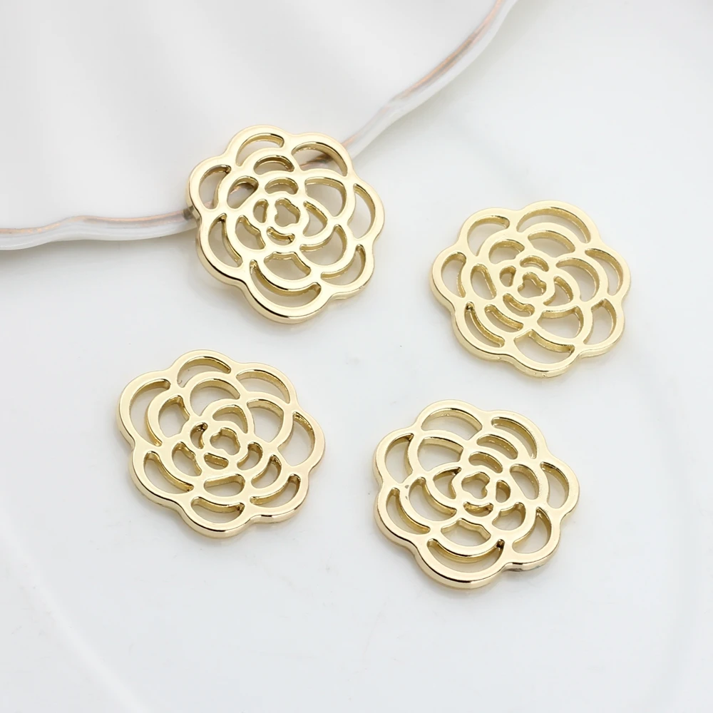 

21mm 6pcs/lot Zinc Alloy Golden Hollow Rose Flowers Charms For DIY Fashion Pendant Earrings Jewelry Making Accessories