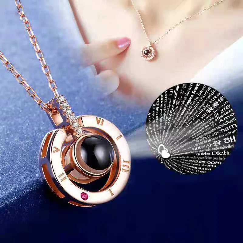 

100 Languages I Love You Projection Pendant Couple Necklace Women Jewelry Collier Femme Bijoux 2022 Best Friends Gifts