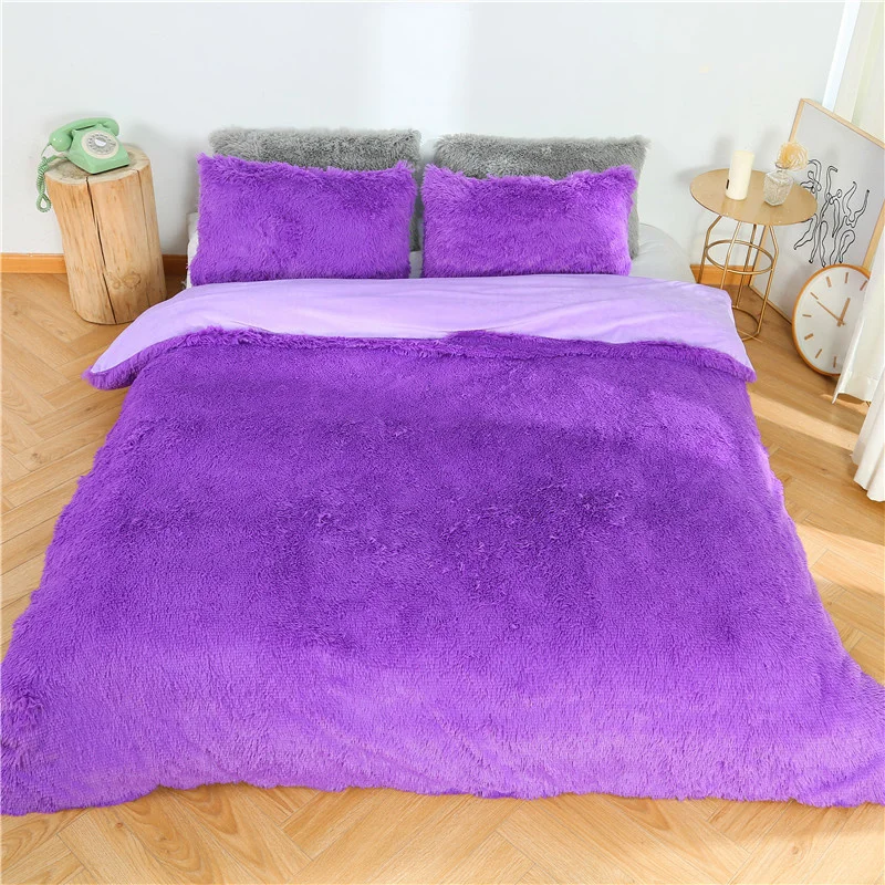 3pcs/set Long Plush Bedding Set Soft Fluffy Velvet Duvet Cover Pillowcases Kit Winter Warm Shaggy Hairy Quilt Cover Bed Set