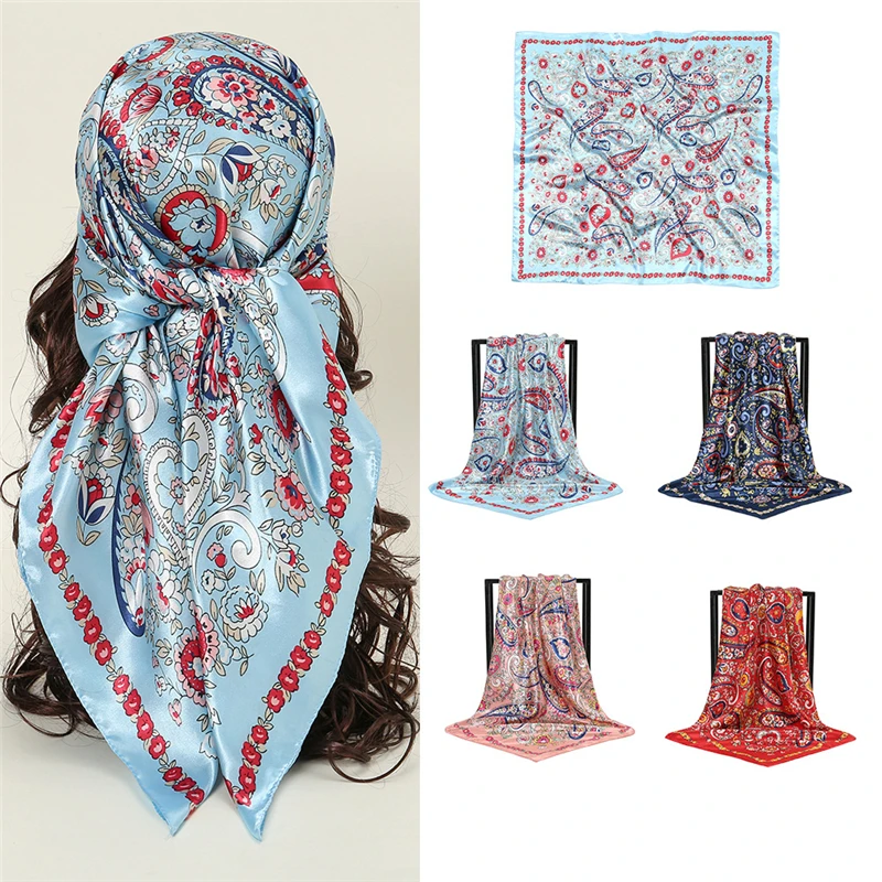 

Luxury Brand Twill Silk Scarf for Women Hijab Bandana Shawl Wrap Muslim Headscarves Neckerchief Fashion Lady Scarfs Foulard 90cm