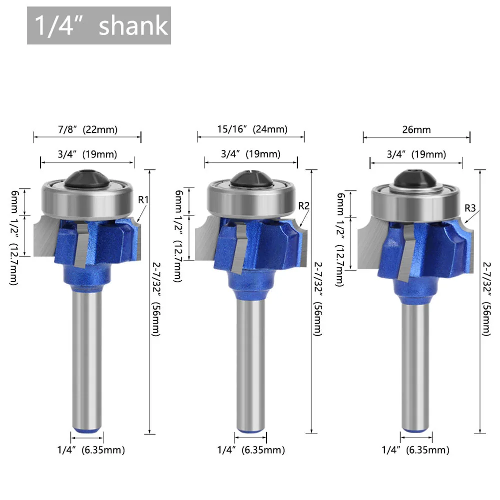 

1pc 1/4'' Shank Woodworking Milling Cutter R1 R2 R3 Trimming Edge 4 Teeth Wood Router Bit Woodworking Tools