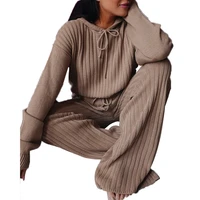 hot fashion womens clothing 2022 new solid color elastic waist long sleeve loose hooded casual trousers set