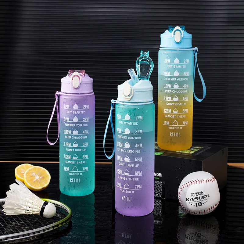 

900ML Portable Water Bottles Motivational Sports Water Bottle with Time Marker Leak-proof Cup for Outdoor Sport Fitness BPA Free