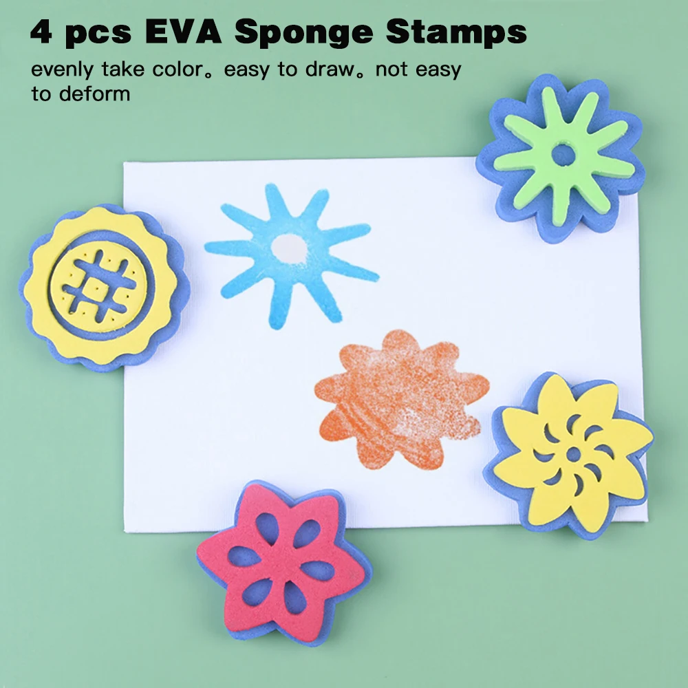 

EVA Sponge Stamp 4pcs Children's DIY Painting Tool Double Sided Color Stamp Sponge Brush Beginner Art Tools Educational Toy Gift