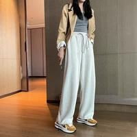 white gray sports pants womens spring 2022 new loose straight casual pants high street ins tide drawstring wide leg pants