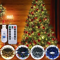 christmas flashing led string lights green wire remote control outdoor indoor fairy light xmas tree party decor timer waterproof