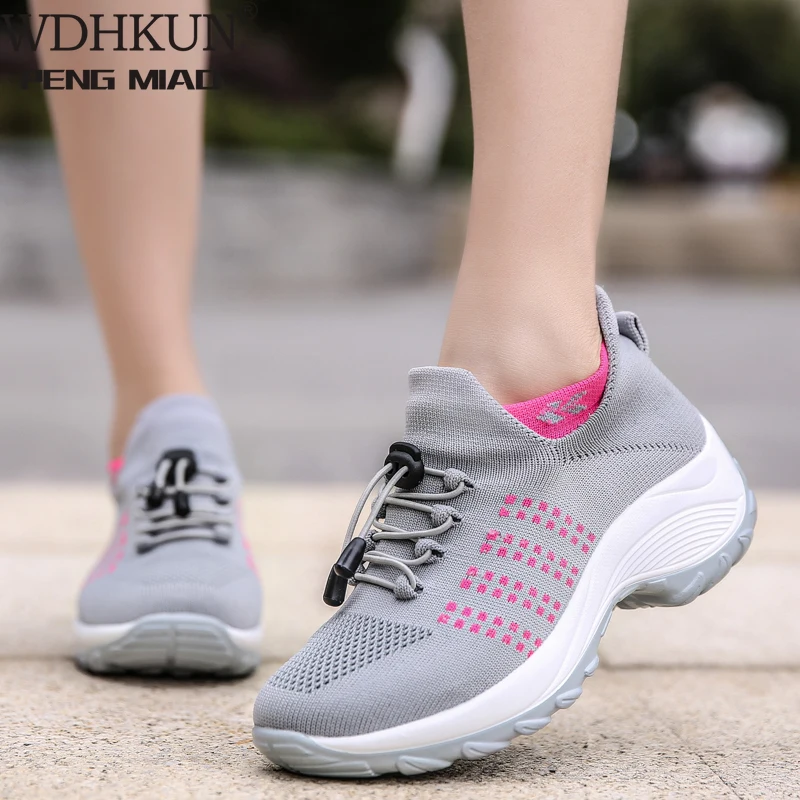 

2021 Autumn Women Flat Platform Sneakers for Women Breathable Mesh Sneakers Shoes Spring Ladies Laces for Sock Sneakers
