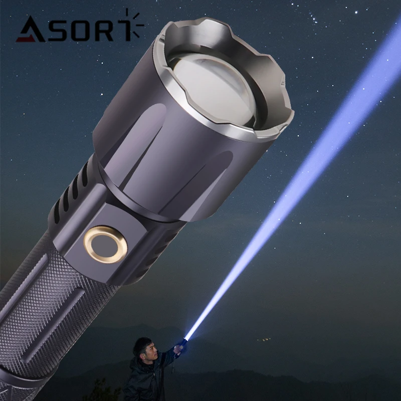 High Power Torch 30W LED Flashlight USB Rechargeable Lamp XHP360 Strong Light Tactical Lantern Zoom Outdoor Night Lighting