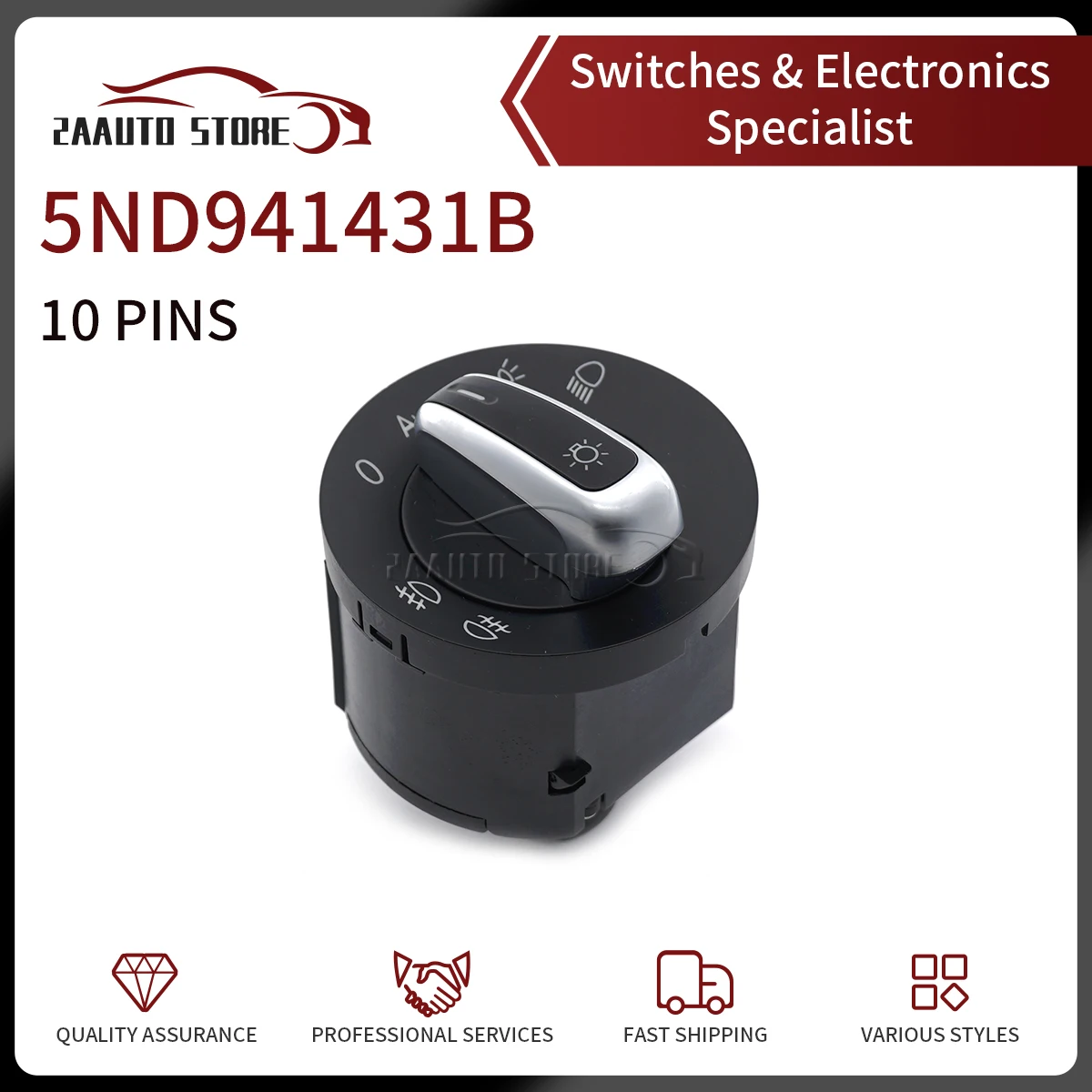 

5ND941431B Chrome Auto Car Headlight Switch Fog Lamp For VW EOS Golf Jetta Mk5 Mk6 Passat CC Scirocco Control Key Button 10Pins