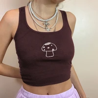 off shoulder aesthetic clothes tank tops mushroom graphic t shirts summer clothes for women y2k sexy bodys sleeveless brown top