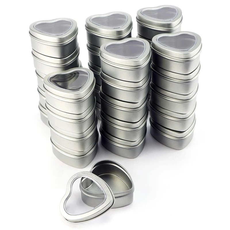 

30Pcs Heart Metal Tins,Empty Heart Shaped Silver Metal Tins with Clear Window for Candle Making, Candies