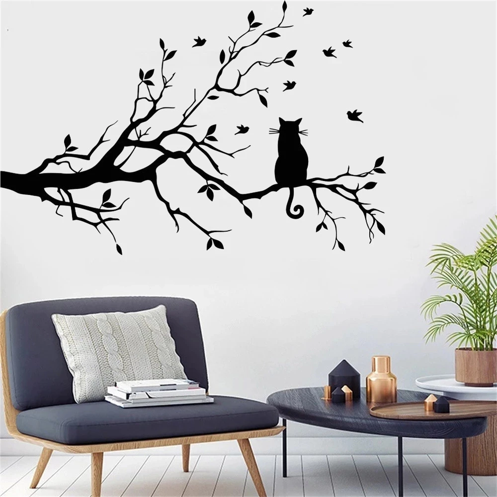 

Creative Refrigerator Sticker Cat on Branch Wall Art Sticker 2022 Wall Stickers Decoration Wall Decals for Living Room Decors