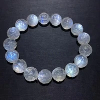 natural blue light moonstone carved beads bracelet women men 11 5mm rainbow light stretch moonstone clear round beads aaaaaa