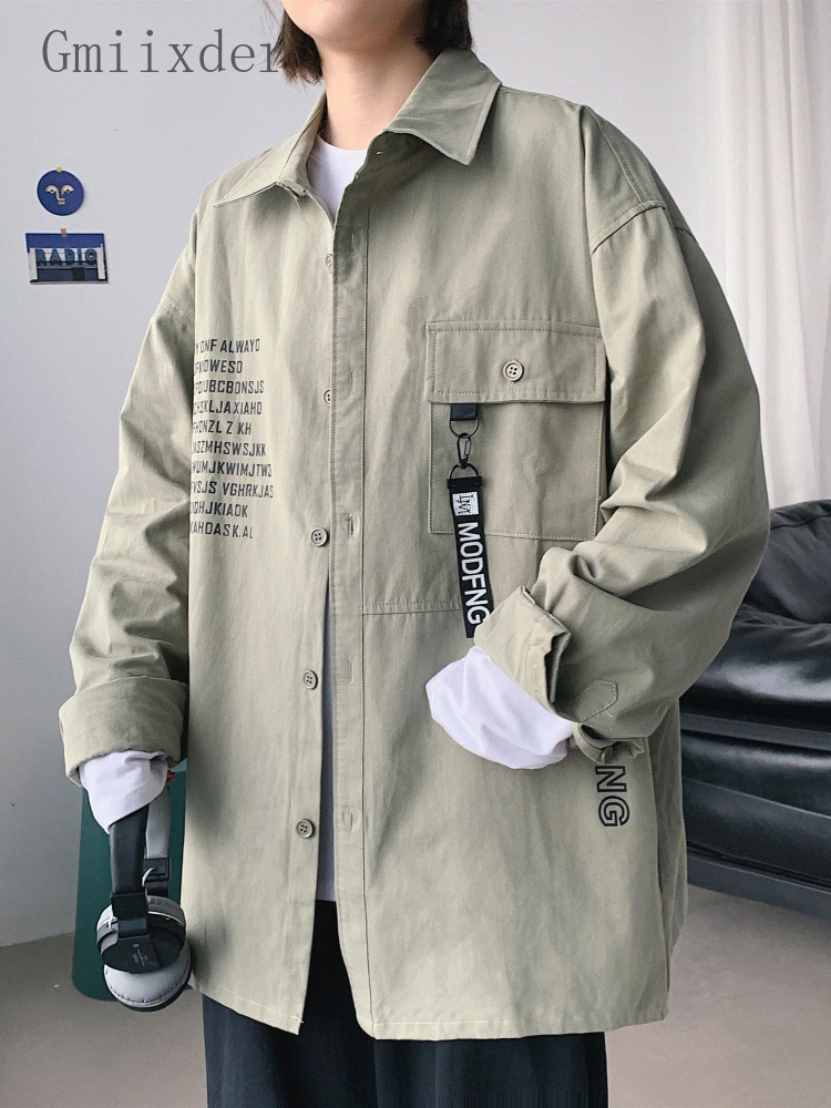 

Cargo Letter Shirt Schoolgirl Pocket Designer Niche Techwear 2022 New Outerwear Shirt Vintage Hong Kong Style Luxury Men Shirt