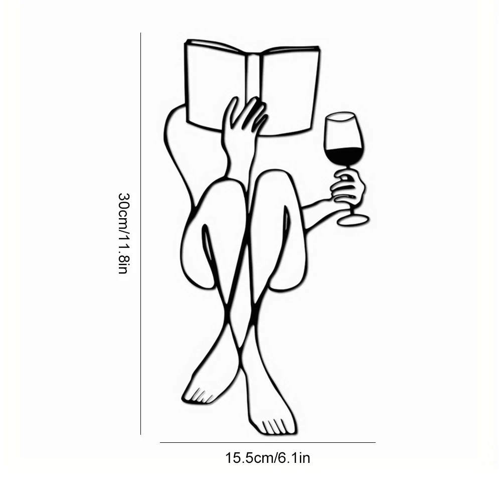 Женское чтение книг и питьевое вино металлический настенный декор