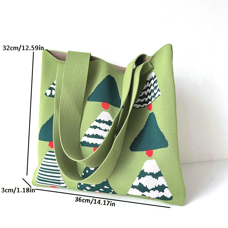 Вязаная сумка большой емкости женская модная на плечо рождественская сосна